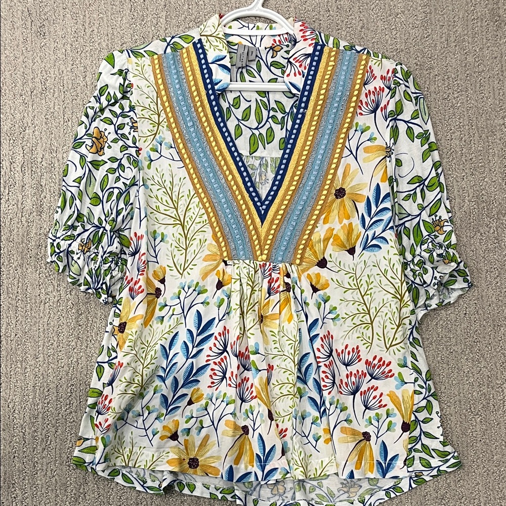 Anthropologie Multicolor Floral V-Neck Blouse